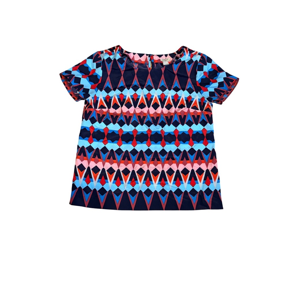 J. Crew Girls' Short Sleeve Geometric Tee - Navy, Light Blue & Pink (AB3)